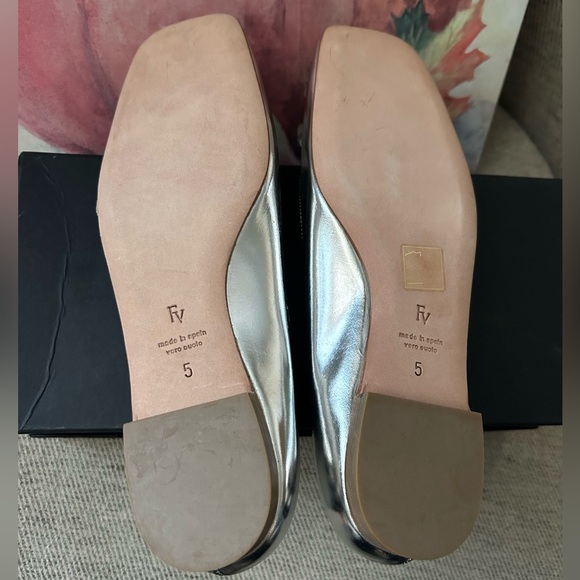 New Frances Valentine Shoes Silver Rhinestones Metallic Flats Leather Josephine - Picture 4 of 9